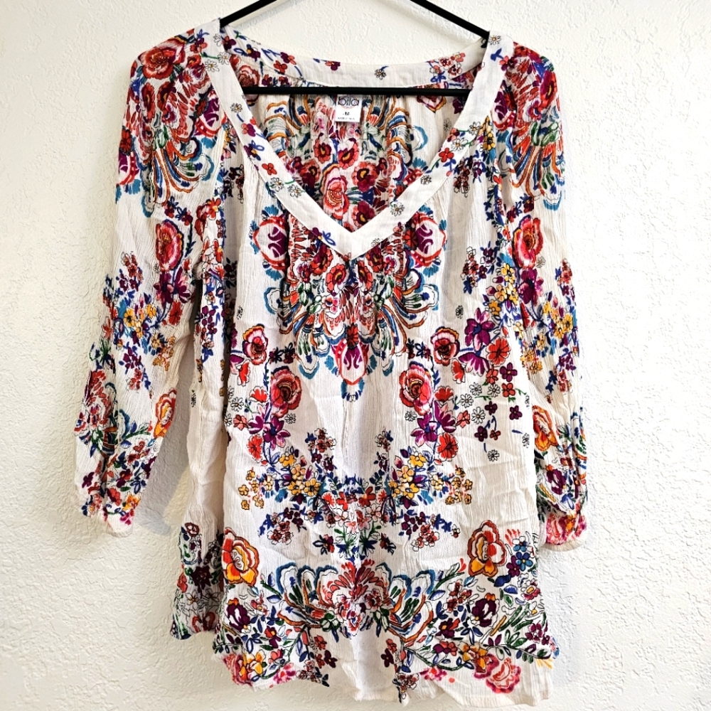 Bila Floral Abstract V-Neck Blouse Multicolor 3/4 Sleeve